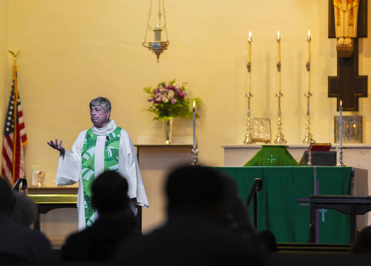 Rev. Liz Zivanov, top/left, preaches to the congregation at Christ Church Episcopal on Sunday, ...