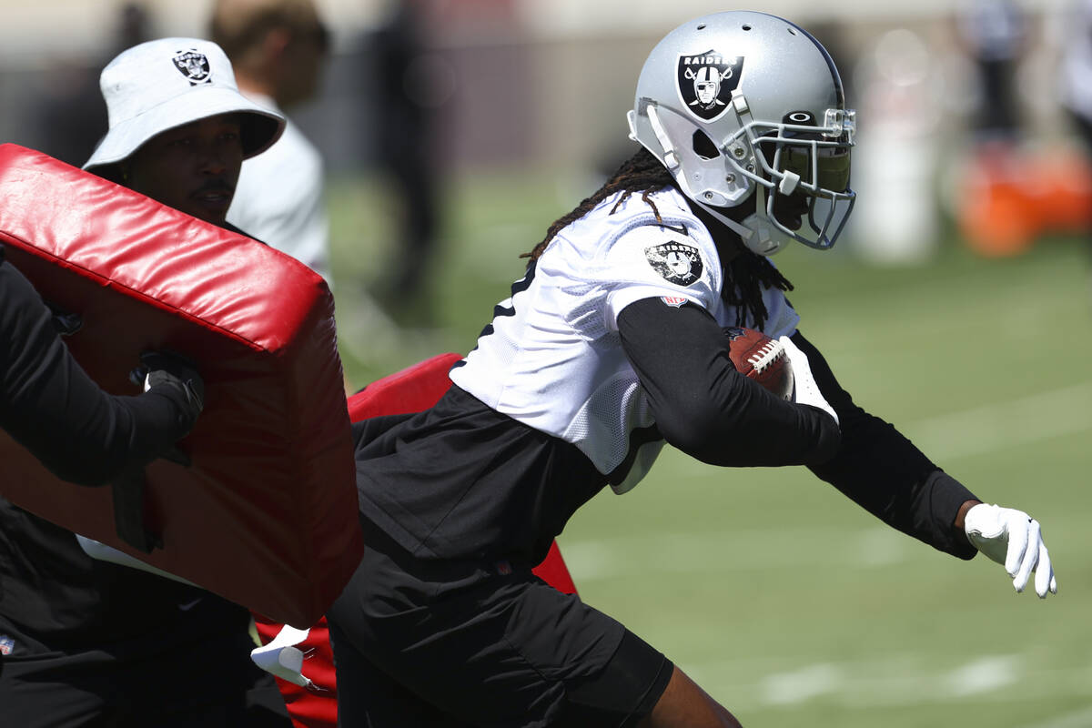 Raiders wide receiver Davante Adams participates during practice at Raiders Headquarters and In ...