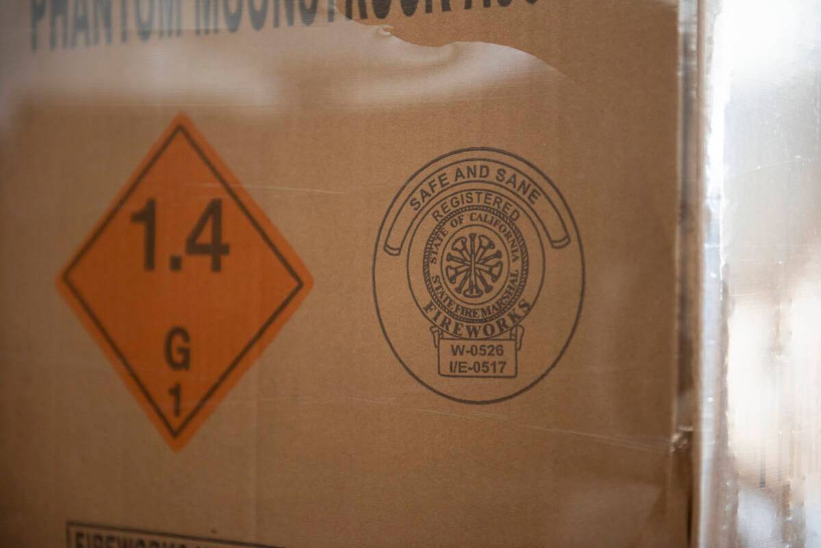 Safe and Sane labeled fireworks sit in the warehouse at Phantom Fireworks as workers prepare fo ...