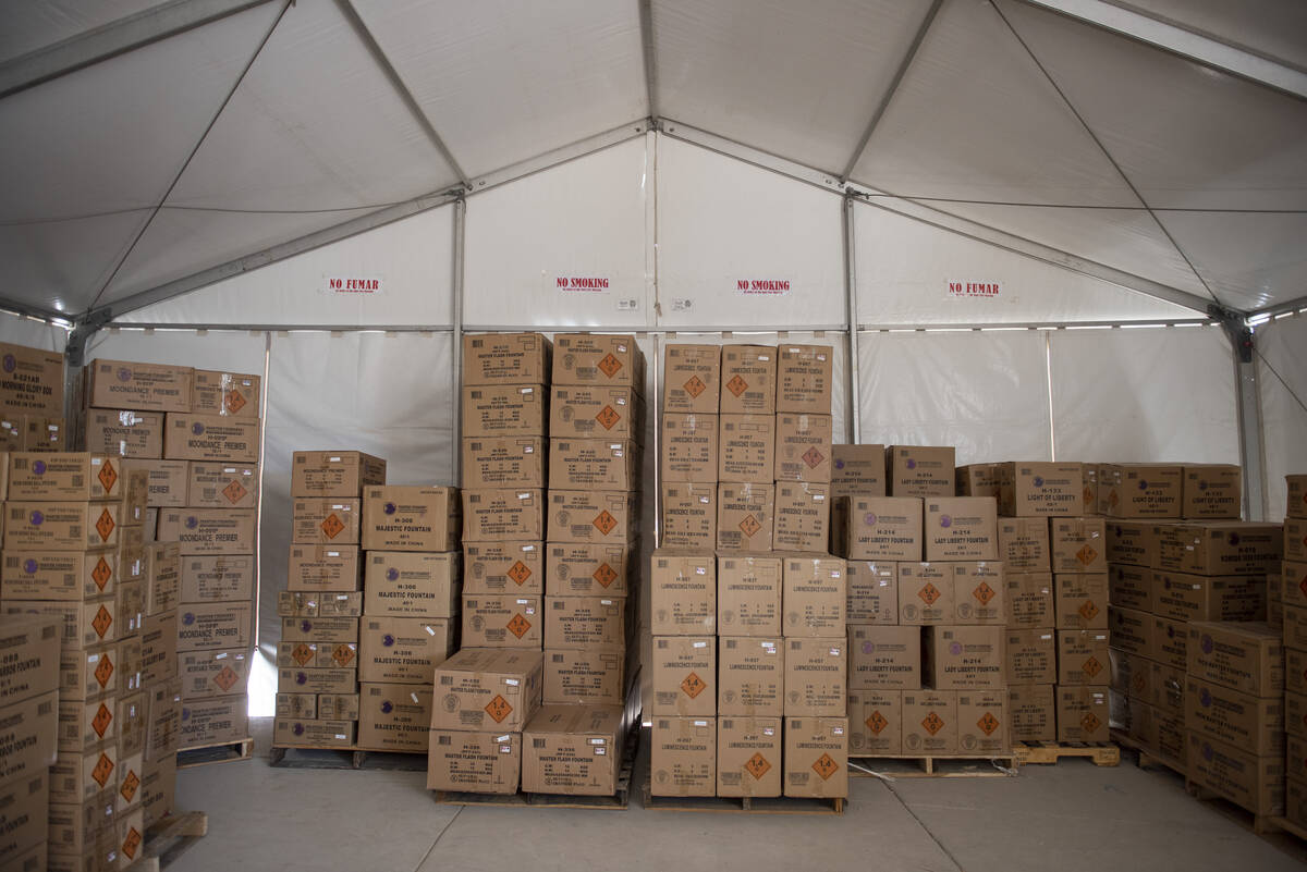 Fireworks sit in the warehouse at Phantom Fireworks as workers prepare for the start of firewor ...