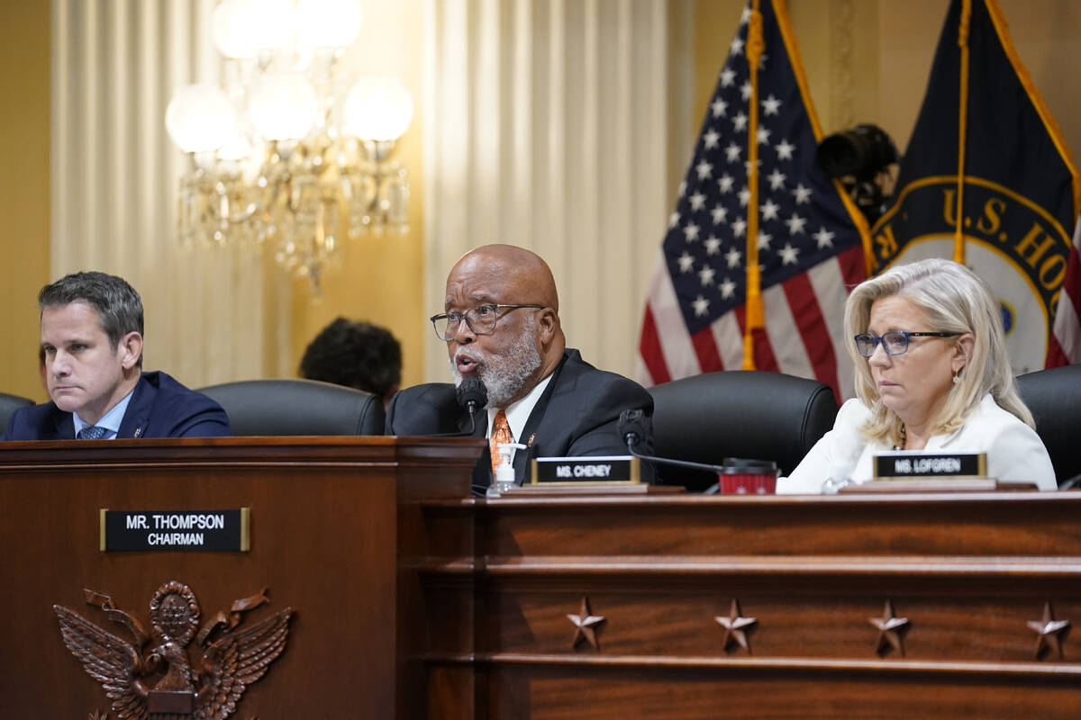 Chairman Bennie Thompson, D-Miss., center, speaks as the House select committee investigating t ...