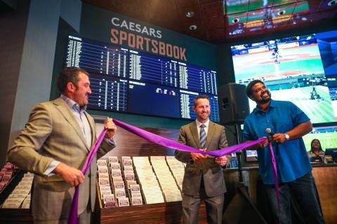 David Grolman, senior vice president of retail operations for Caesars Sportsbook, from left, Da ...