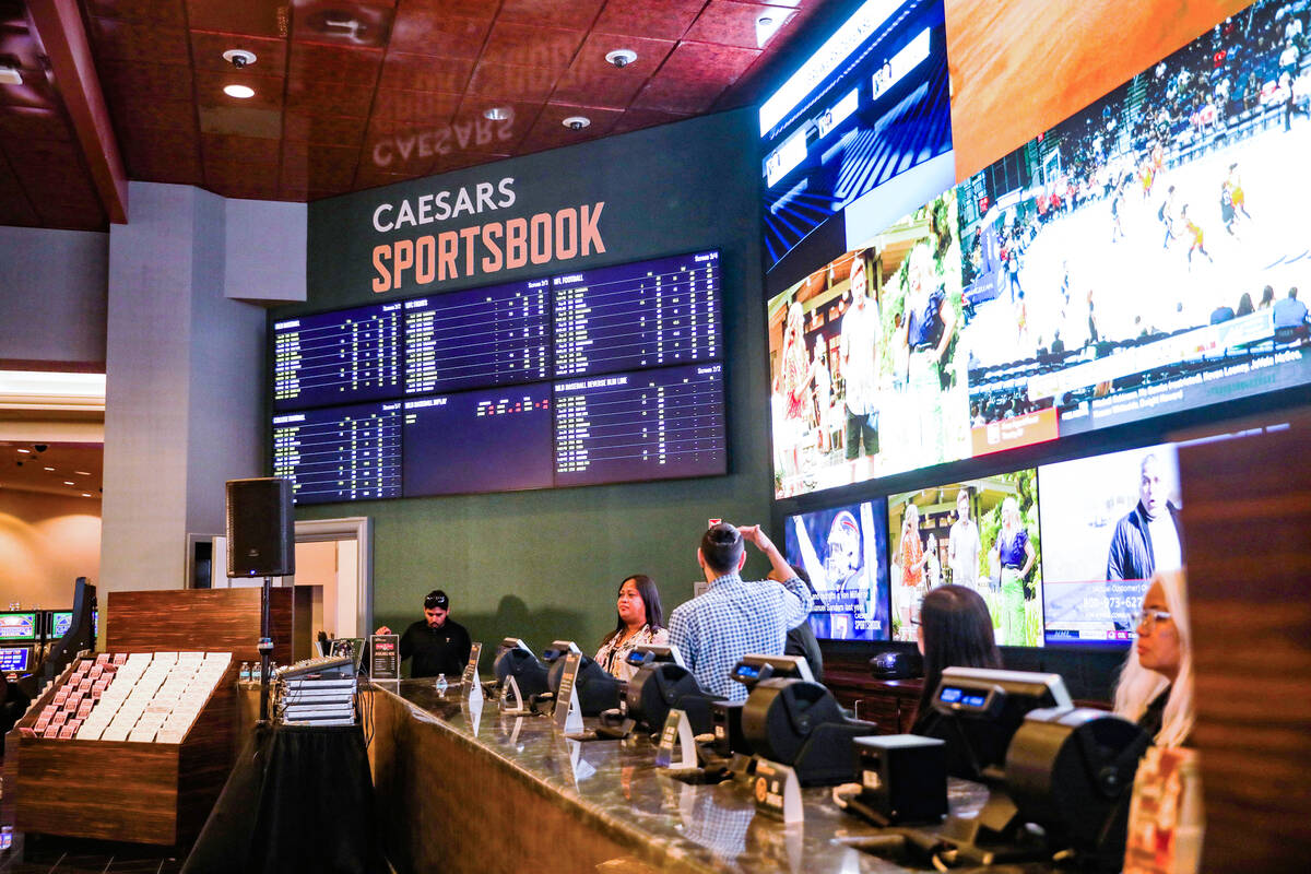 The newly renovated sportsbook at Harrah’s in Las Vegas, Wednesday, June 29, 2022. (Rach ...