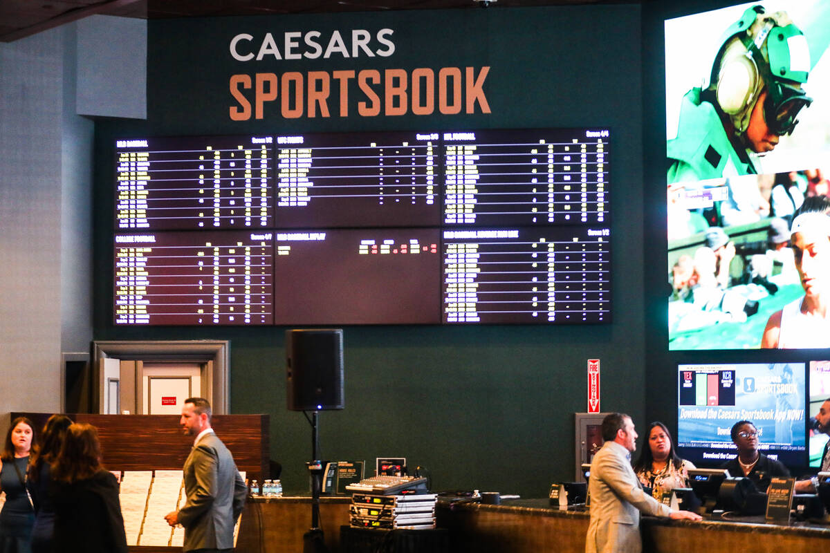 The newly renovated sportsbook at Harrah’s in Las Vegas, Wednesday, June 29, 2022. (Rach ...