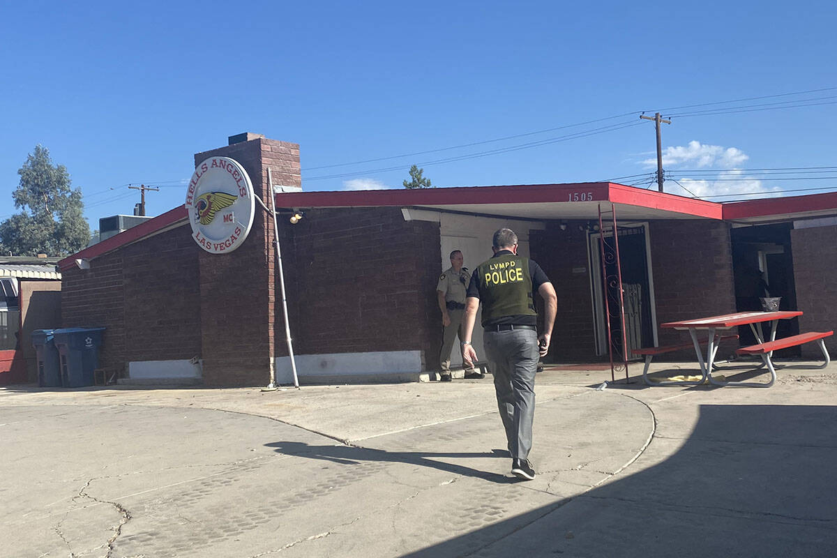 Las Vegas and Henderson police raid the Hells Angels headquarters on East Bonanza Road on Wedne ...