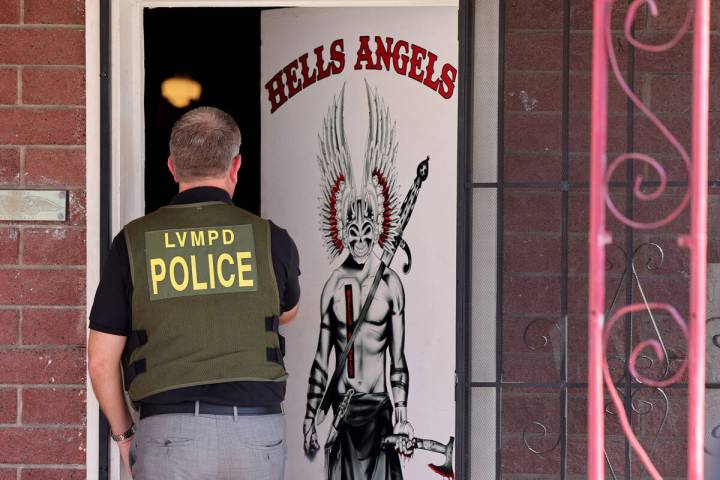 Las Vegas and Henderson police raid the Hells Angels headquarters on East Bonanza Road on Wedne ...