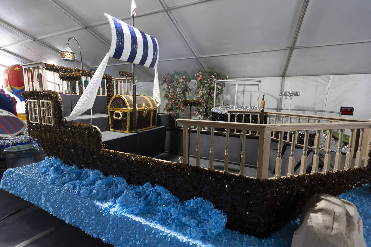 Parade floats are seen during a Summerlin Patriotic Parade media preview at Trails Park in Las ...