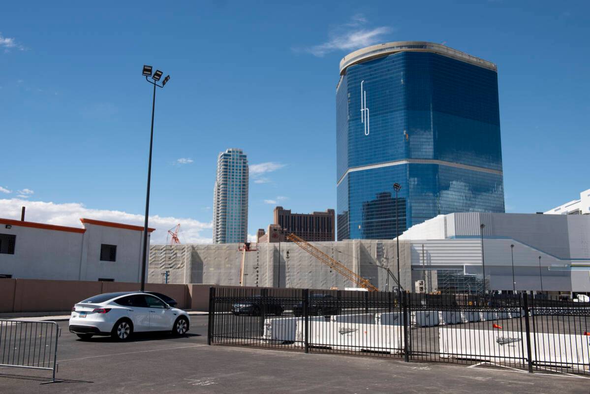 A Tesla heading for Resorts World departs the Vegas Loop West Station at the Las Vegas Conventi ...