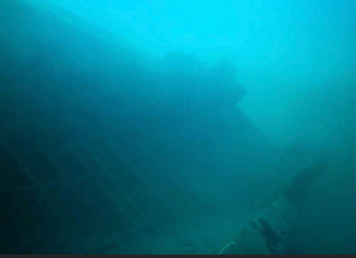 The World War II landing craft (Higgins boat) as it looked years ago at the bottom of Lake Mead ...