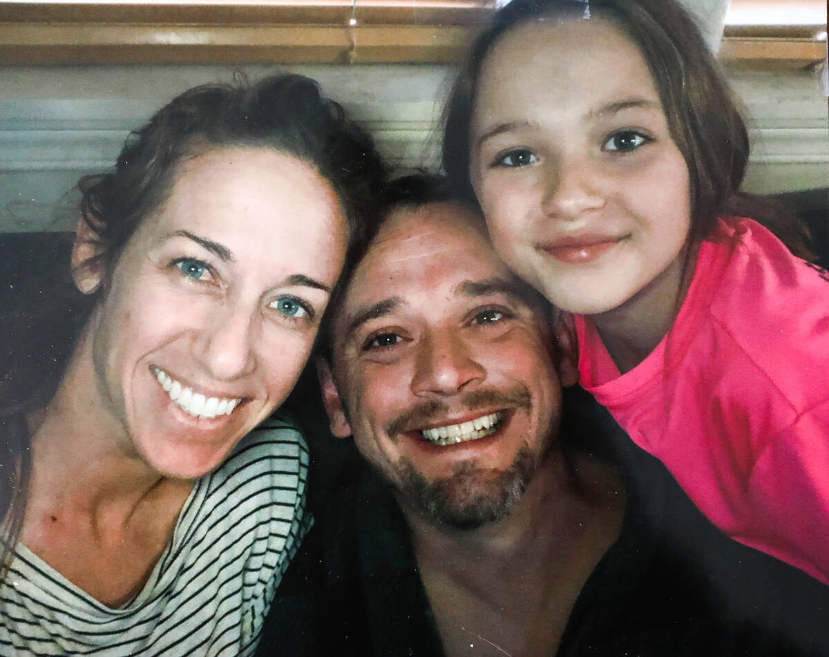 Idaho residents Lauren Starcevich, Michael Durmeier and his daughter Georgia Durmeier, 12, righ ...