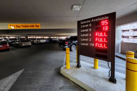 A sign shows the available public parking spaces at Harry Reid International Airport on Wednesd ...