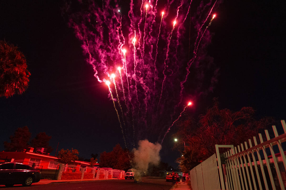 A group sets off illegal fireworks in celebration of Independence Day on Saturday, July 4, 2020 ...