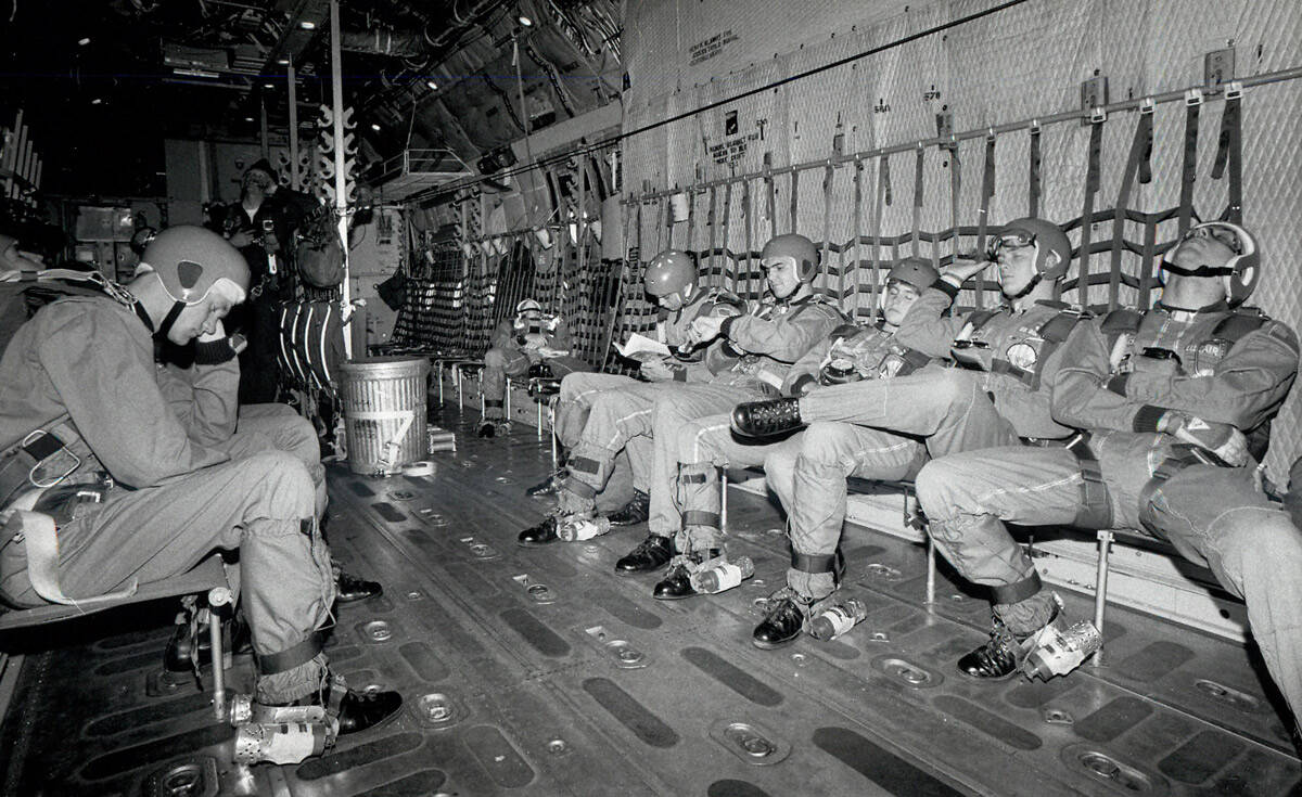 Taking a rest before the jump in 1985 during a Red Flag exercise. (Gary Thompson/Las Vegas Revi ...