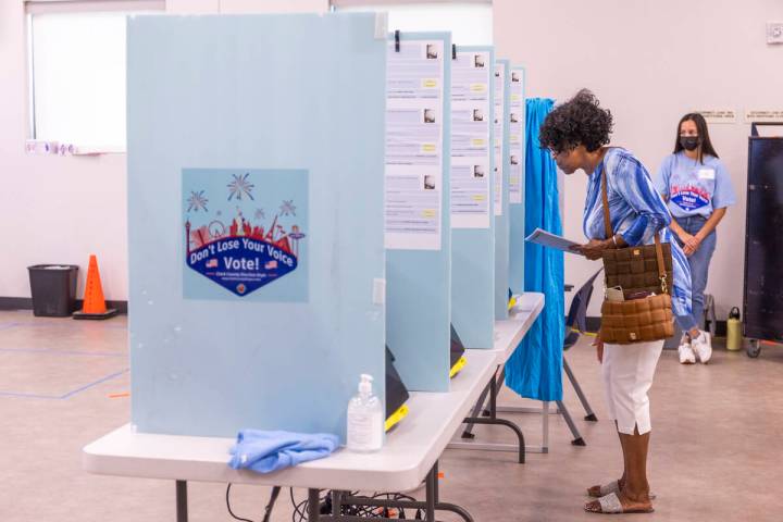Voting for the Nevada primary election takes place at Veterans Memorial Leisure Center on Tuesd ...