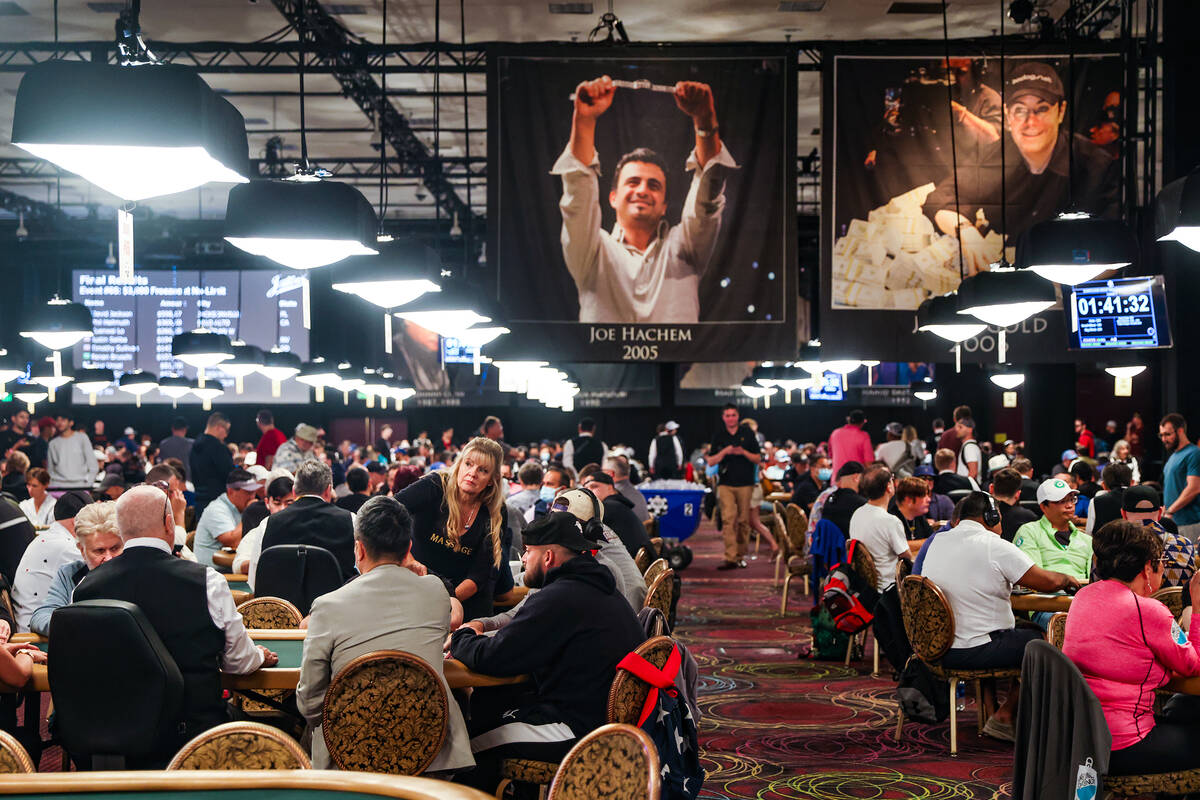Players compete in the first flight of the $10,000 Main Event No-Limit Hold ‘em World Ch ...
