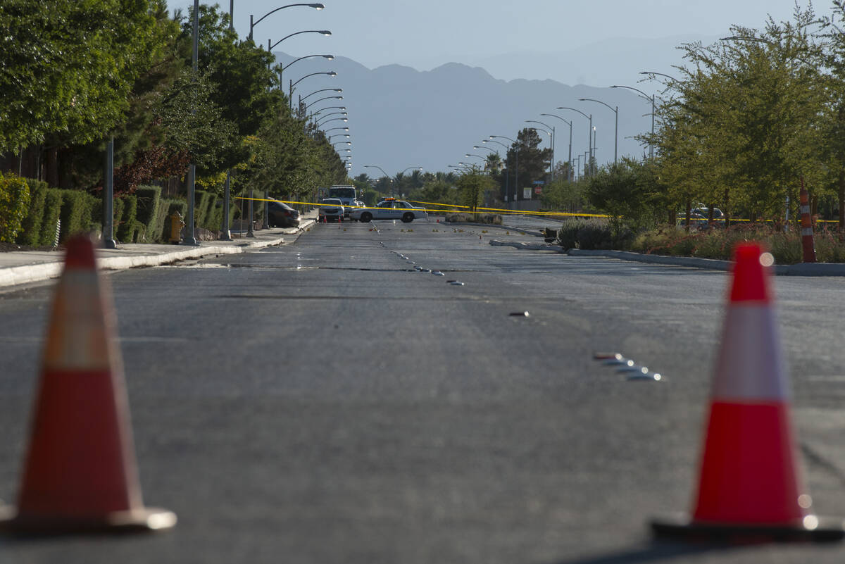 Police block off Gliding Eagle Road and Deer Springs Way after a car accident killed one person ...