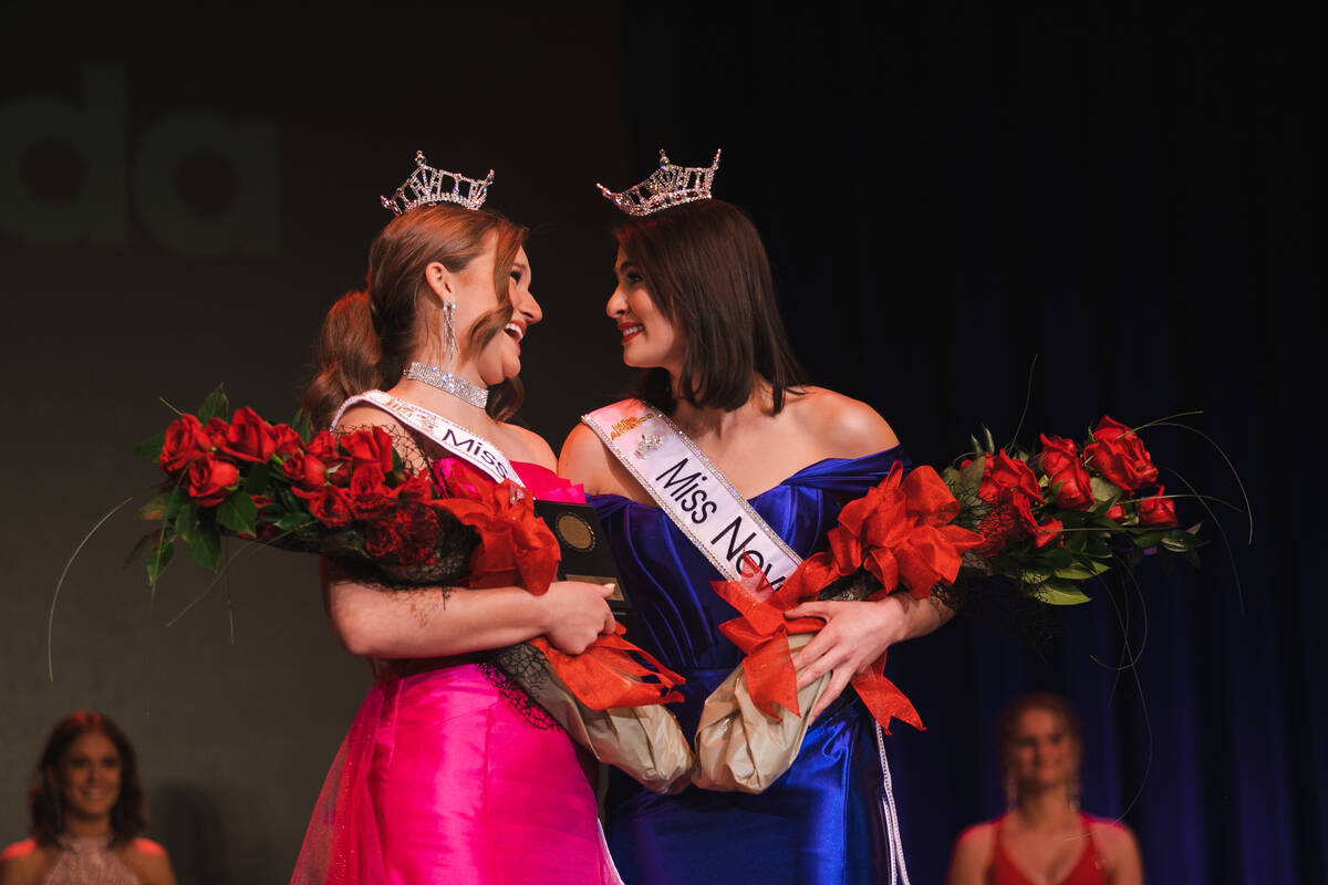Miss Nevada 2022, Heather Renner, right, talks with Miss Nevada's Outstanding Teen, Megan Dwyer ...