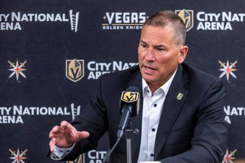 New Golden Knights head coach Bruce Cassidy speaks at a press conference as he's introduced to ...