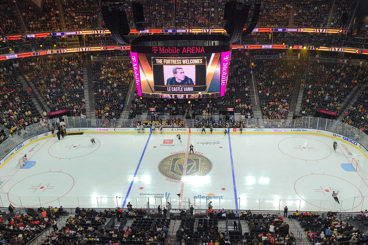 T-Mobile arena before an NHL game between the Edmonton Oilers and Vegas Golden Knights on Frida ...