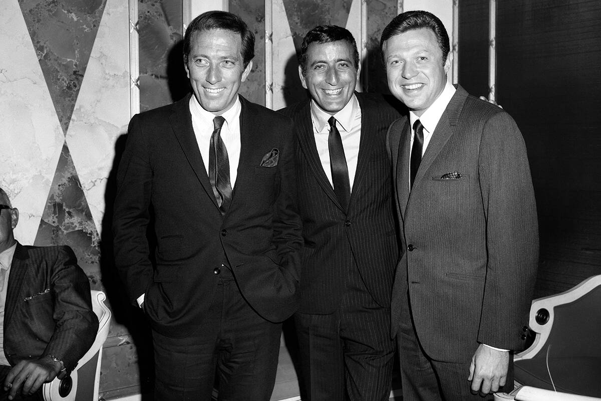 Andy Williams, from left, Tony Bennett and Steve Lawrence at Caesars Palace in Las Vegas on Aug ...