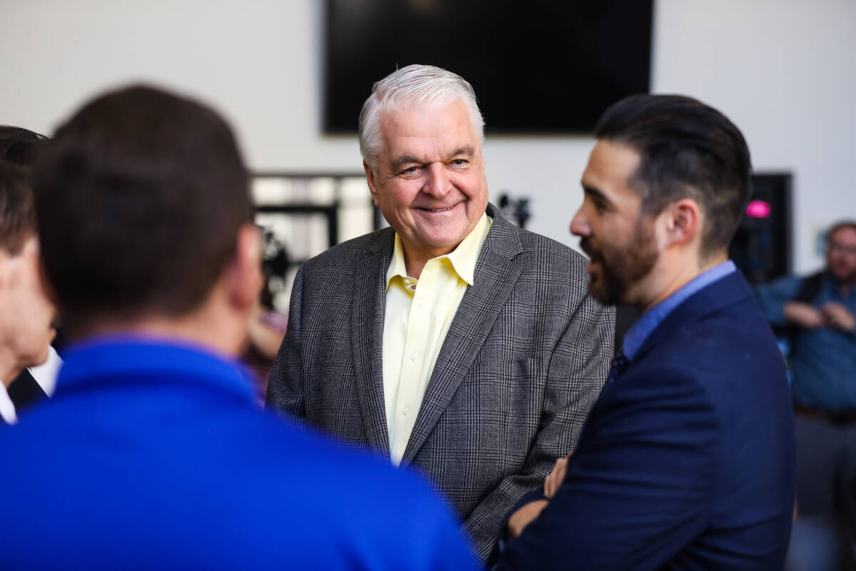 Gov. Steve Sisolak speaks with guests at an event to launch the Nevada Child Care Fund that wil ...