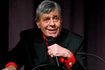 FILE - In this Dec. 7, 2011 file photo released by Starz shows comedian Jerry Lewis speaking at ...