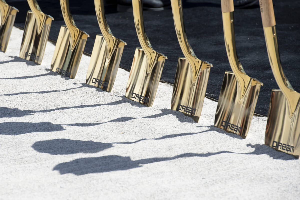 Gold shovels lined up for the groundbreaking ceremony for the Dream Las Vegas hotel-casino on F ...