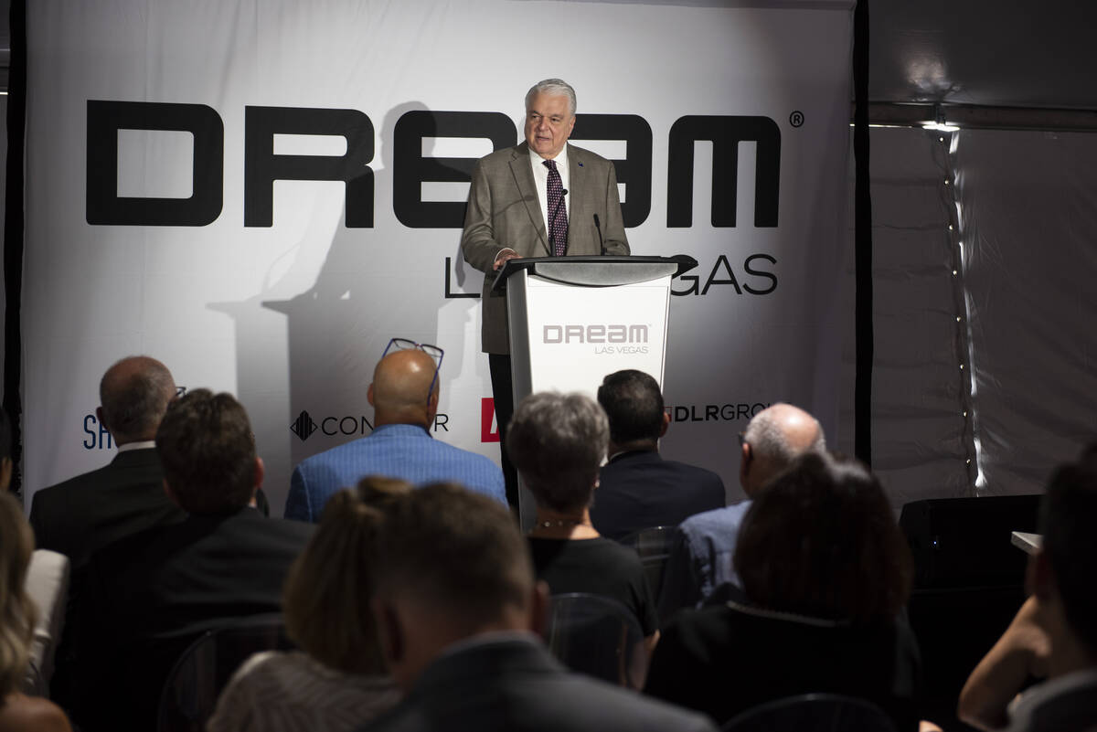 Governor Steve Sisolak speaks at the groundbreaking for the Dream Las Vegas hotel-casino on Fri ...