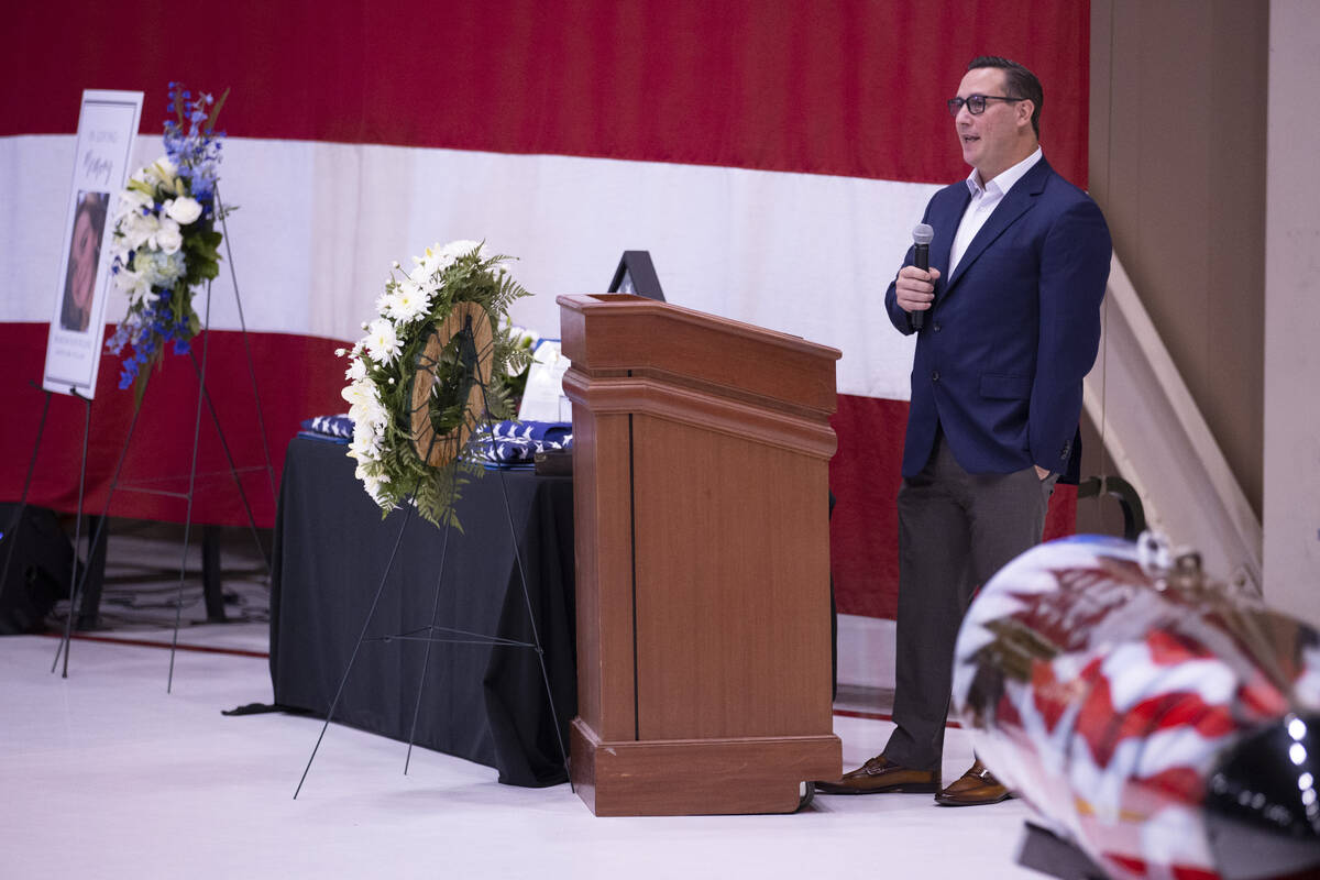 Chris Fellure, father of Brooklynn Fellure, a veteran who died in a crash on July 4, speaks dur ...