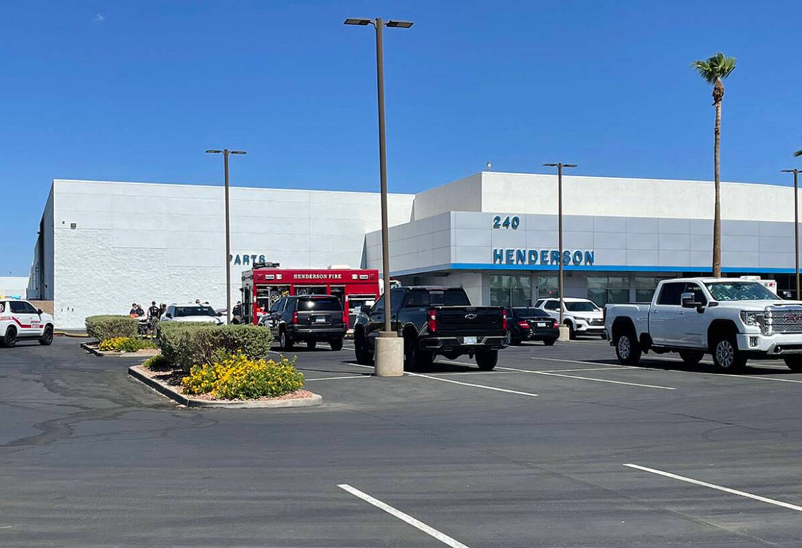 Henderson Fire Department crews respond to a fire at Henderson Chevrolet at the Auto Show Mall ...