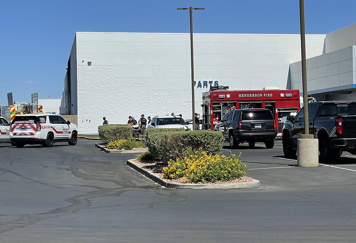 Henderson Fire Department crews respond to a fire at Henderson Chevrolet at the Auto Show Mall ...