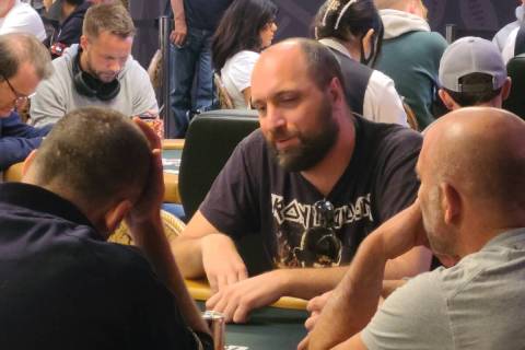 Luke Vrabel plays in the World Series of Poker's $10,000 buy-in Main Event No-limit Hold'em Wor ...