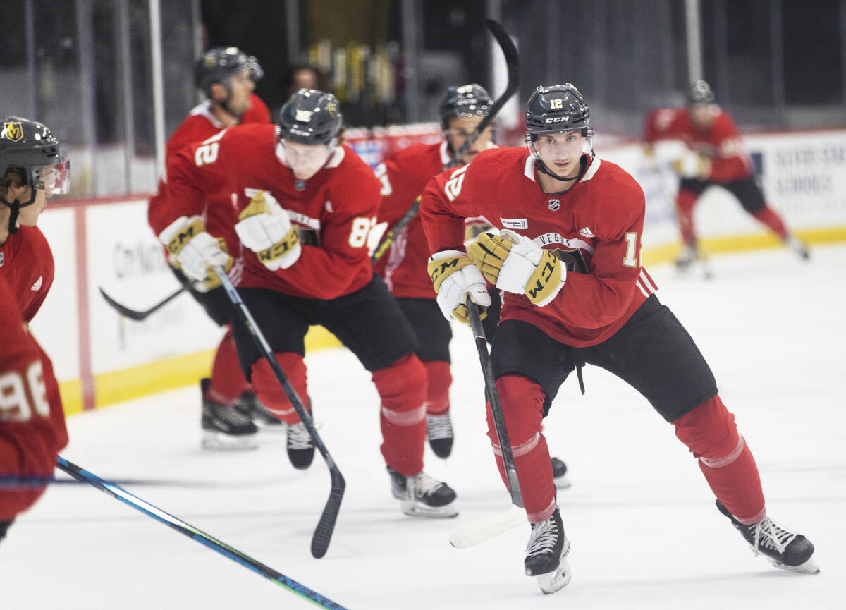 Golden Knights Jakub Brabenec (12) takes part in development camp at City National Arena on Mon ...