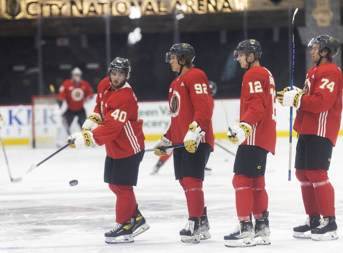 Golden Knights Lukas Cormier (40) takes part in development camp at City National Arena on Mond ...
