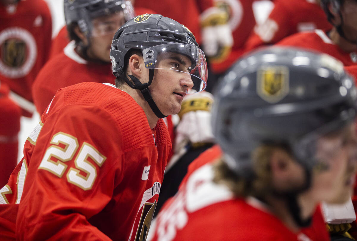 Golden Knights Matyas Sapovaliv (25) takes part in development camp at City National Arena on M ...