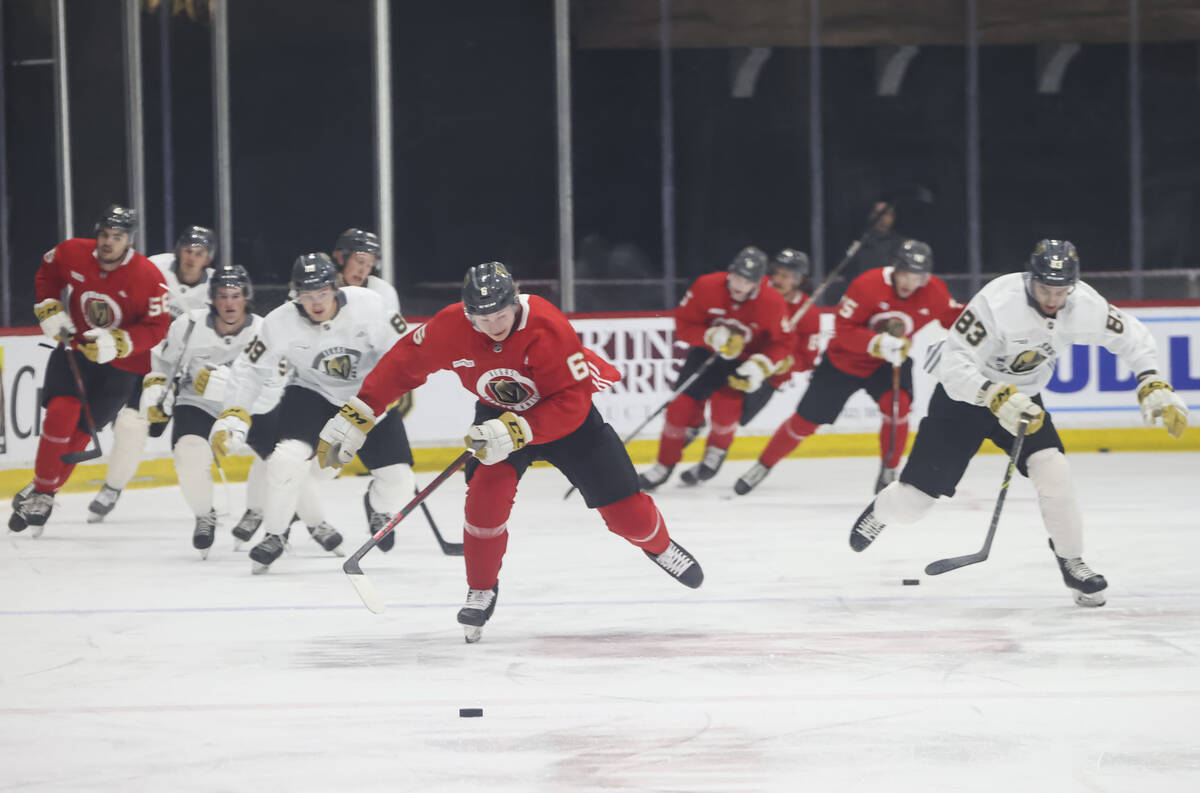 Golden Knights players train during development camp at City National Arena on Thursday, July 1 ...