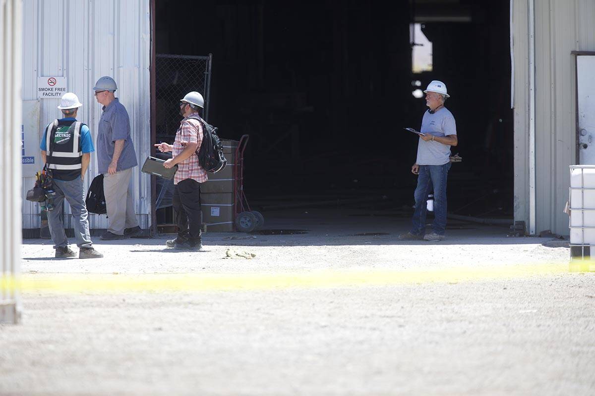 An explosion at Armorock Polymer Concrete is investigated Monday, July 11, 2022, in Boulder Cit ...