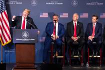 Former President Donald Trump speaks as he campaigns for former Nevada Attorney General Adam La ...