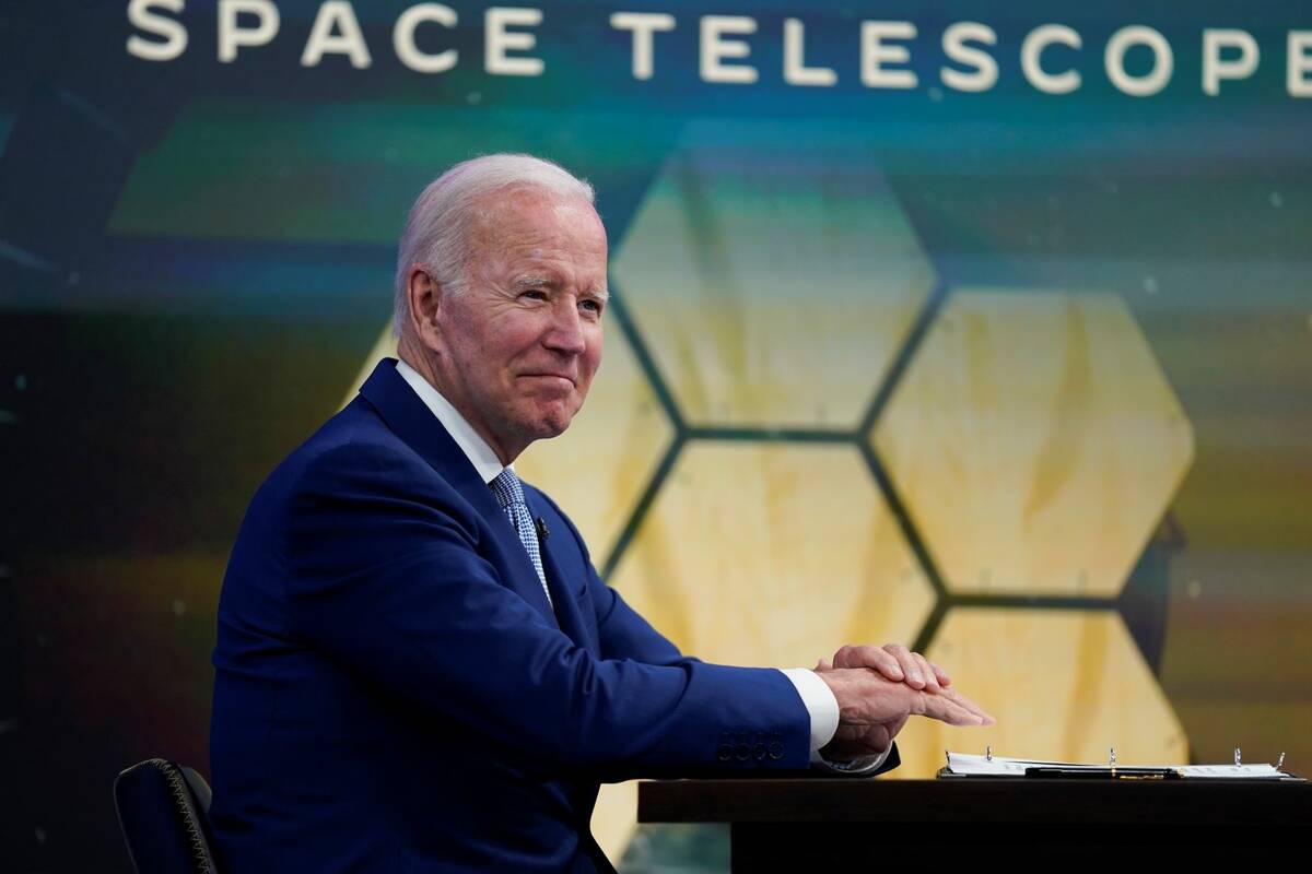 President Joe Biden speaks during a briefing from NASA officials about the first images from th ...