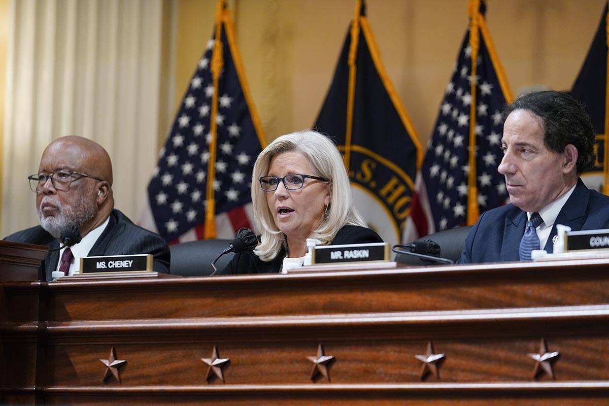 Vice Chair Liz Cheney, R-Wyo., speaks as the House select committee investigating the Jan. 6 at ...
