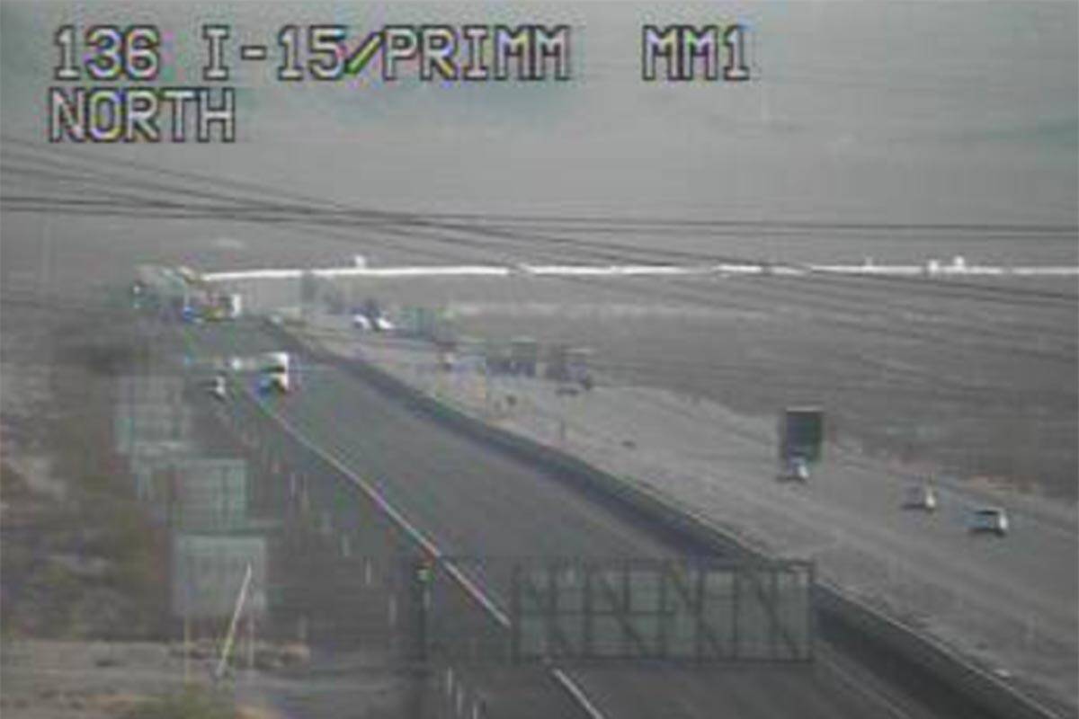 Traffic on southbound Interstate 15 near the California-Nevada border is absent after a fatal c ...
