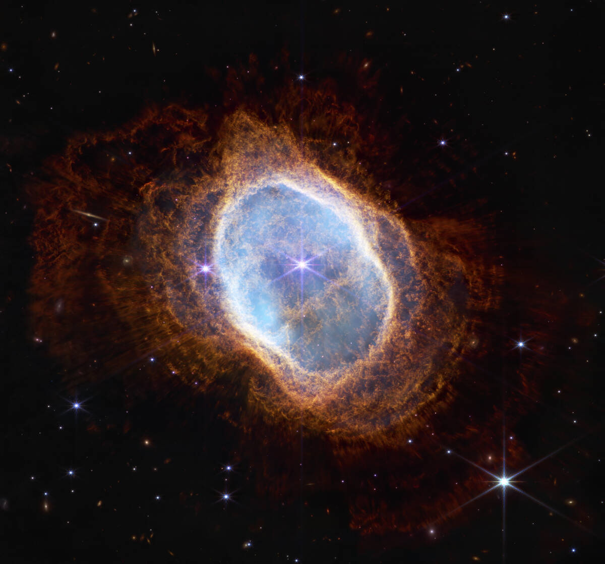 This image released by NASA on Tuesday, July 12, 2022, shows the bright star at the center of N ...
