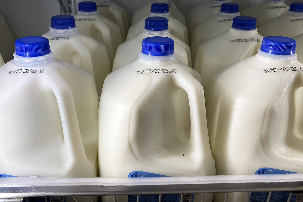 Milk is displayed at a grocery store in Philadelphia, Tuesday, July 12, 2022. On Wednesday, Jul ...