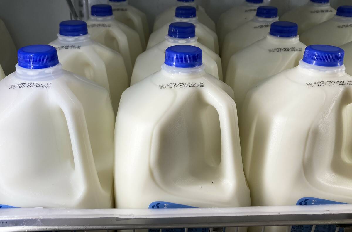 Milk is displayed at a grocery store in Philadelphia, Tuesday, July 12, 2022. On Wednesday, Jul ...
