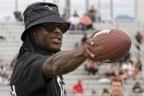 Raiders wide receiver Davante Adams participates in his youth football camp at Spring Valley Hi ...