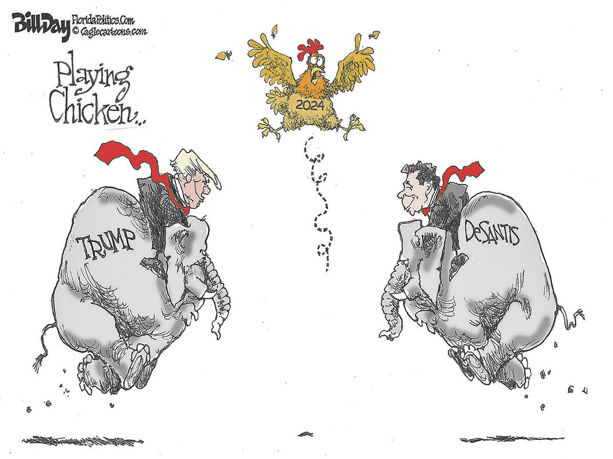 CARTOONS: Trump and DeSantis are playing chicken | Las Vegas Review-Journal CARTOONS: Trump and DeSantis are playing chicken | Las Vegas Review-Journal