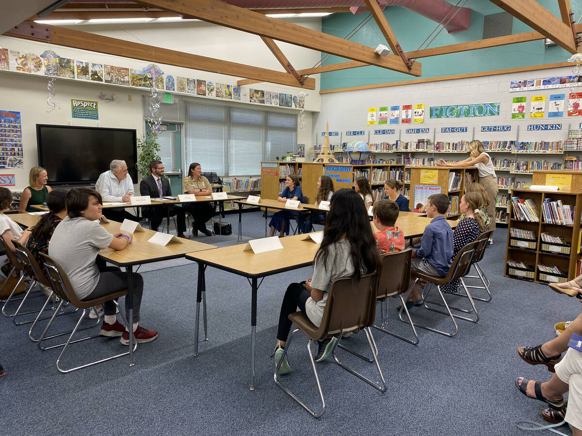 Gov. Steve Sisolak speaks to students at Caughlin Ranch Elementary School in Reno, Nevada on Ju ...