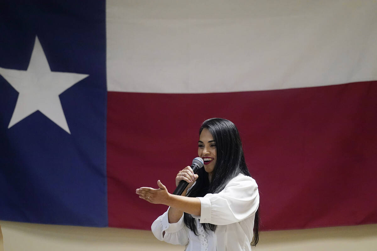 In this Wednesday, Sept. 22, 2021, photo Republican congressional candidate Mayra Flores speaks ...