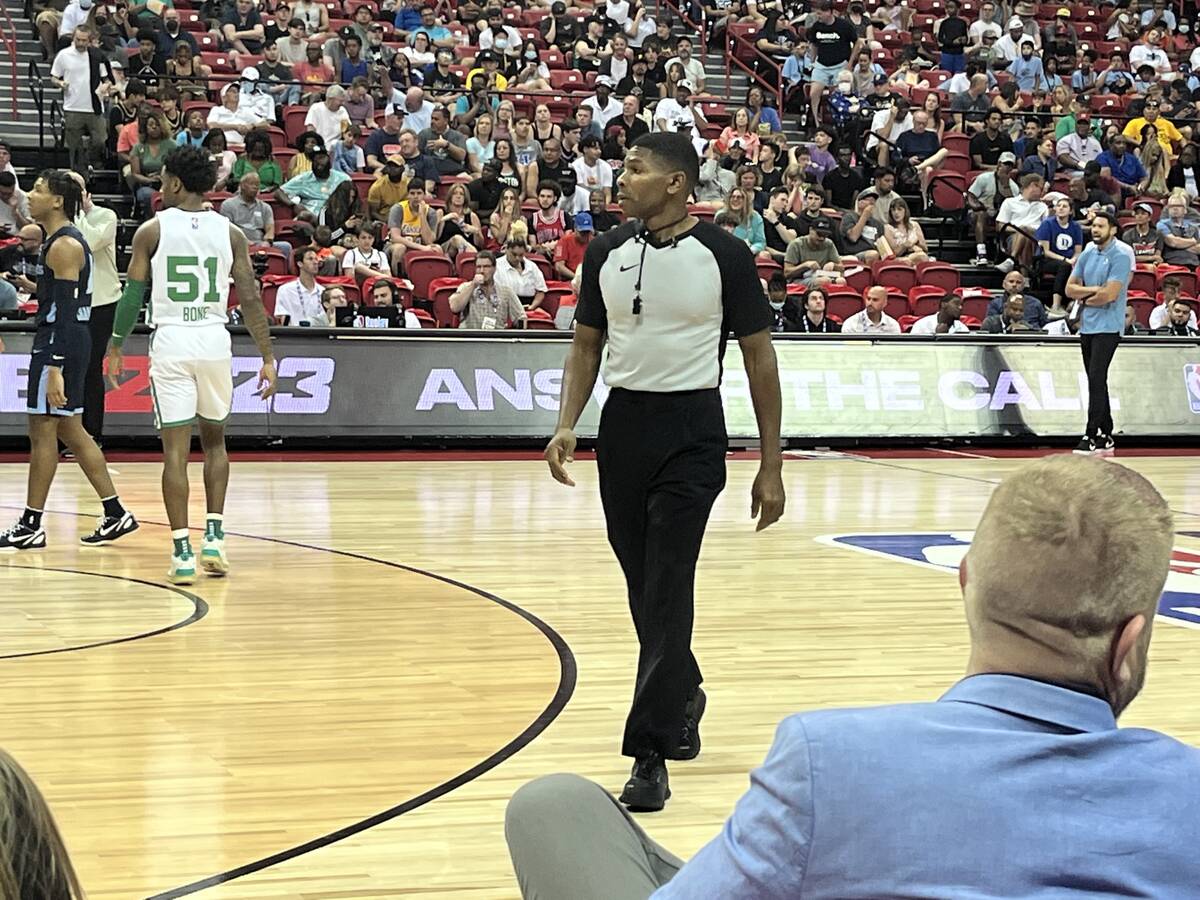Referee Kaz Beverley working Thursday’s NBA Summer League game between the Memphis Grizzlies ...
