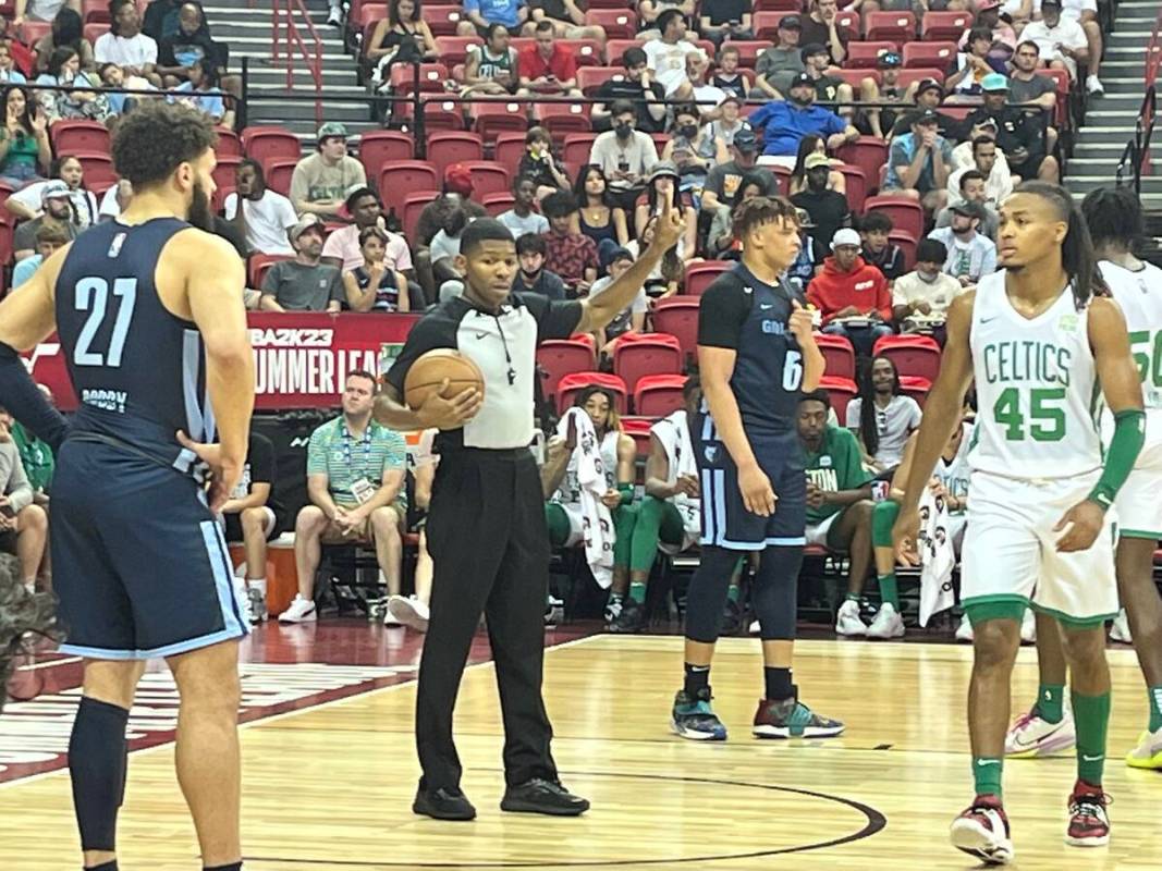 Referee Kaz Beverley working Thursday’s NBA Summer League game between the Memphis Grizzlies ...